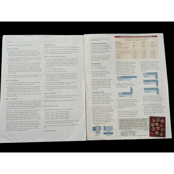 2 Quilt Leaflets Bears Claw & Pieced Basket Patterns Diagrams Sewing Vintage 80s - Picture 2 of 2